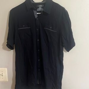 Alfani Black Short Sleeve Button Down Dress Shirt medium 100% cotton casual